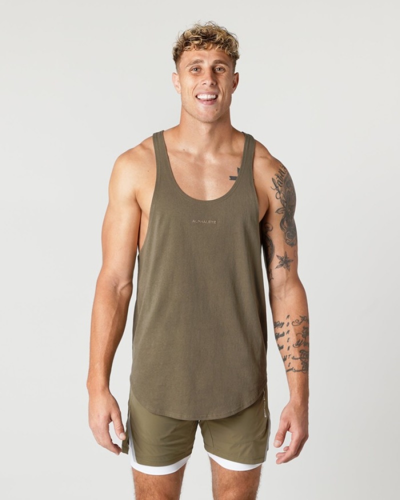 Alphalete Heavy Katoenen Core Stringer Tanktop Heren Olijfgroen | 49HMIEAYB