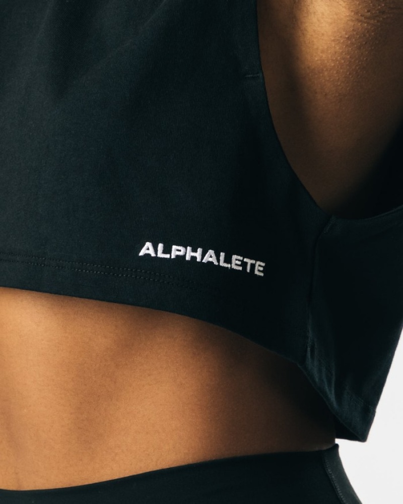 Alphalete Heavy Katoenen Cropped Cutoff Tanktop Dames Zwart | 28LMQVICD