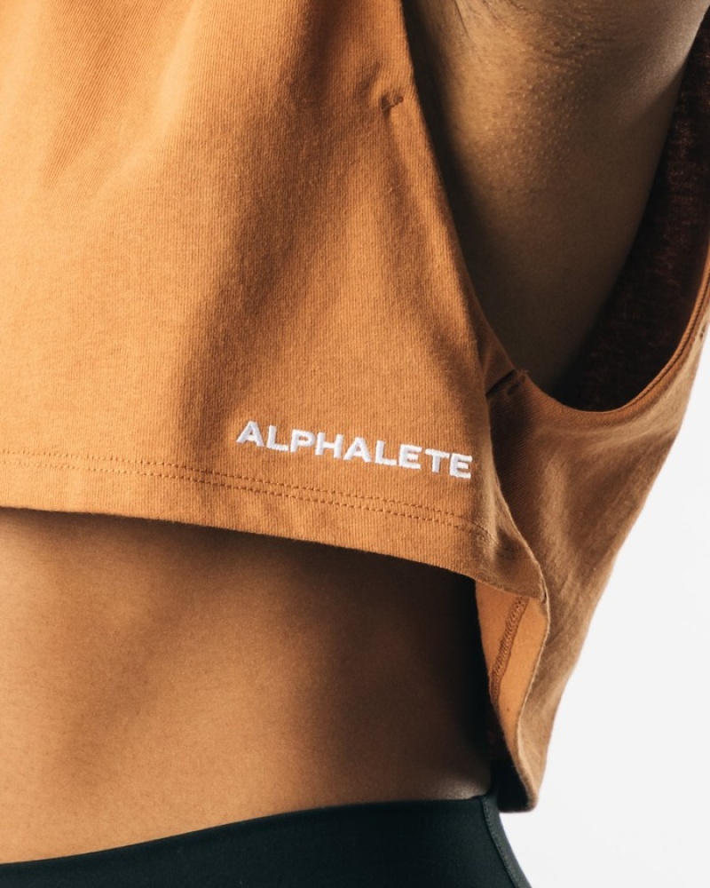 Alphalete Heavy Katoenen Cropped Cutoff Tanktop Dames Khaki | 61CSWBGQV