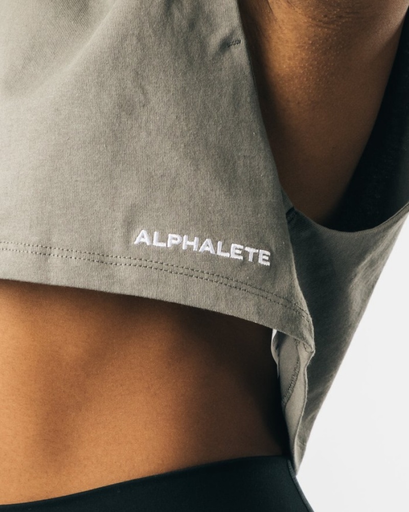 Alphalete Heavy Katoenen Cropped Cutoff Tanktop Dames Grijs | 57IDFOQUH