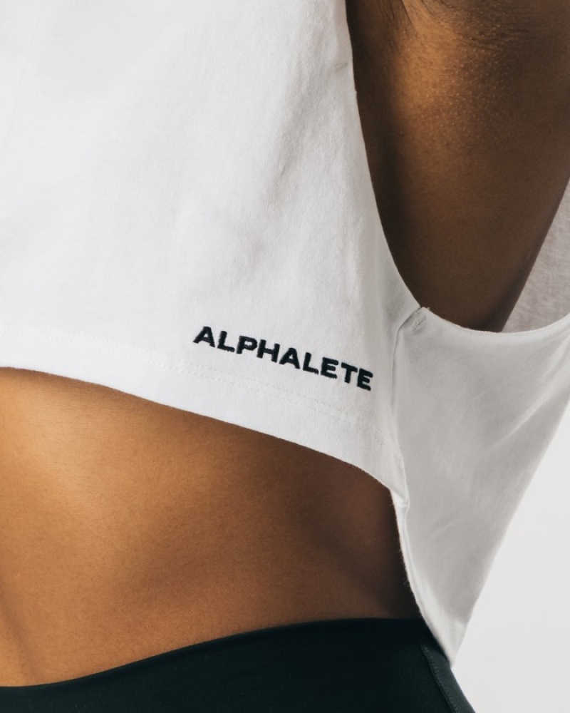 Alphalete Heavy Katoenen Cropped Cutoff Tanktop Dames Wit | 72NSCXHFW