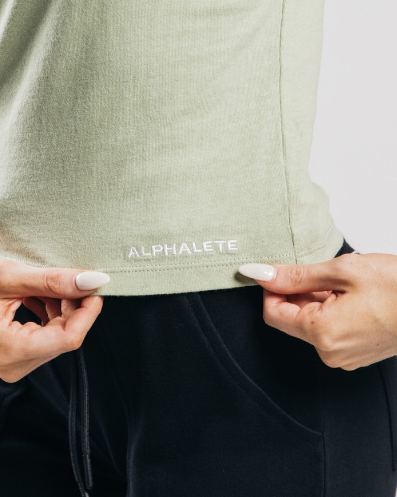 Alphalete Heavy Katoenen Cutoff Tanktop Dames Olijfgroen | 72RJSDUXH