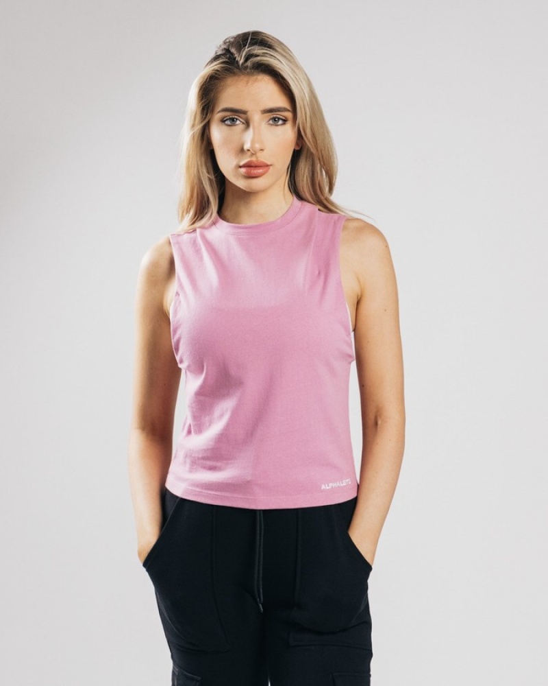 Alphalete Heavy Katoenen Cutoff Tanktop Dames Roze | 15VEUQYWG