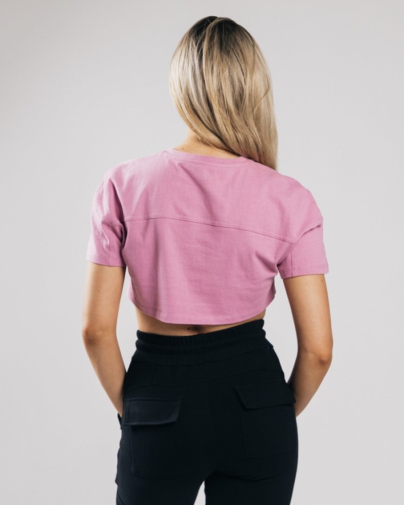 Alphalete Heavy Katoenen Dropped Shoulder Crop Overhemd Dames Roze | 87XKUOJPC