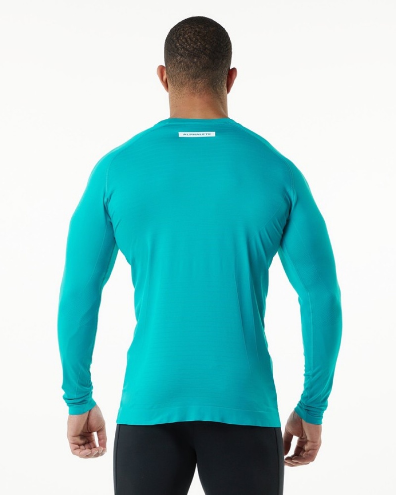 Alphalete Hero Long Sleeve Overhemd Heren Blauw | 67LWHNJBP