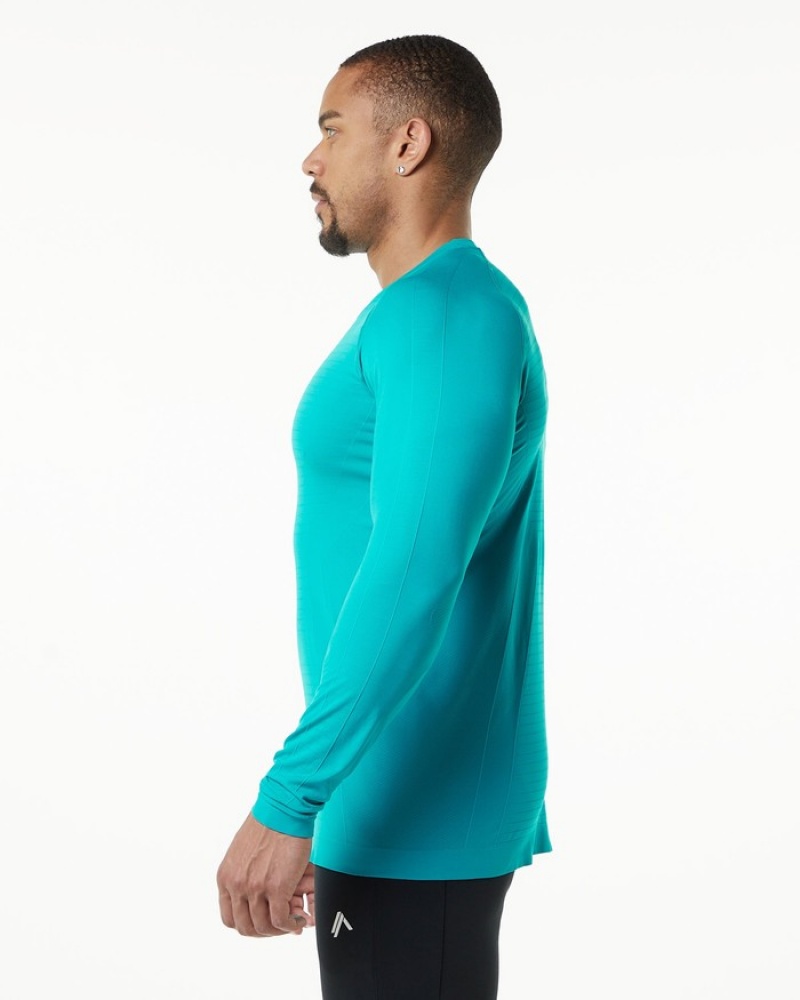 Alphalete Hero Long Sleeve Overhemd Heren Blauw | 67LWHNJBP