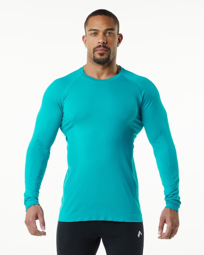 Alphalete Hero Long Sleeve Overhemd Heren Blauw | 67LWHNJBP