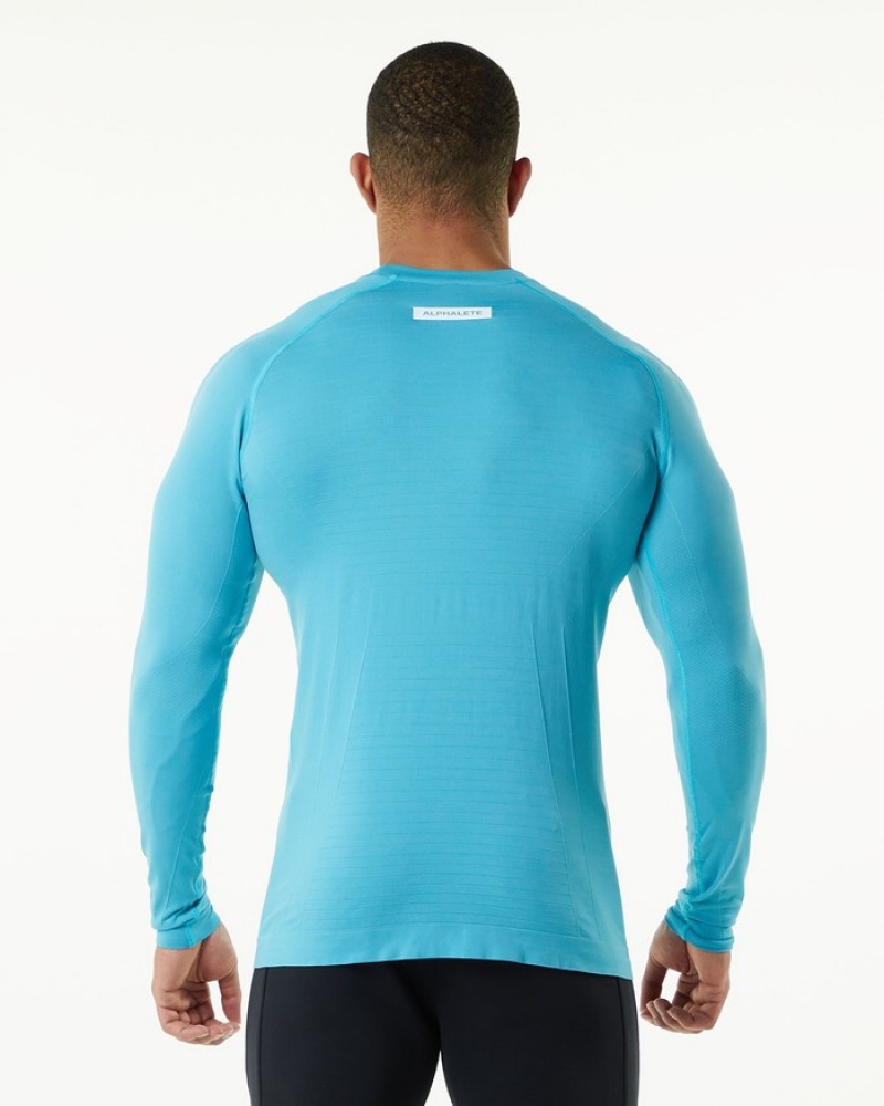 Alphalete Hero Long Sleeve Overhemd Heren Blauw | 80YGUKPSL