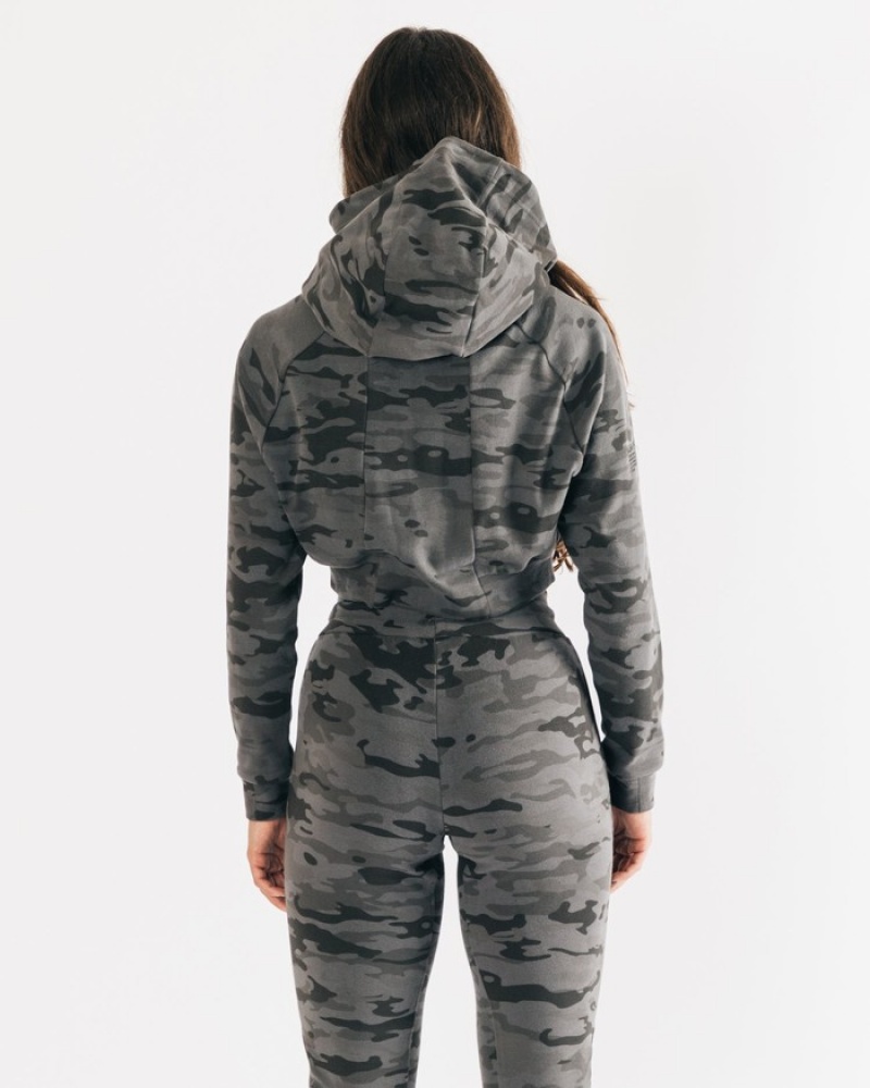 Alphalete Identity Pro Crop Hoodie Dames Camo | 23EFKMQJB