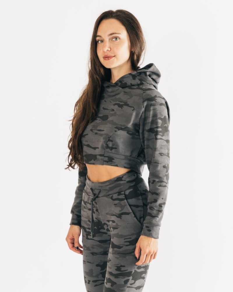 Alphalete Identity Pro Crop Hoodie Dames Camo | 23EFKMQJB