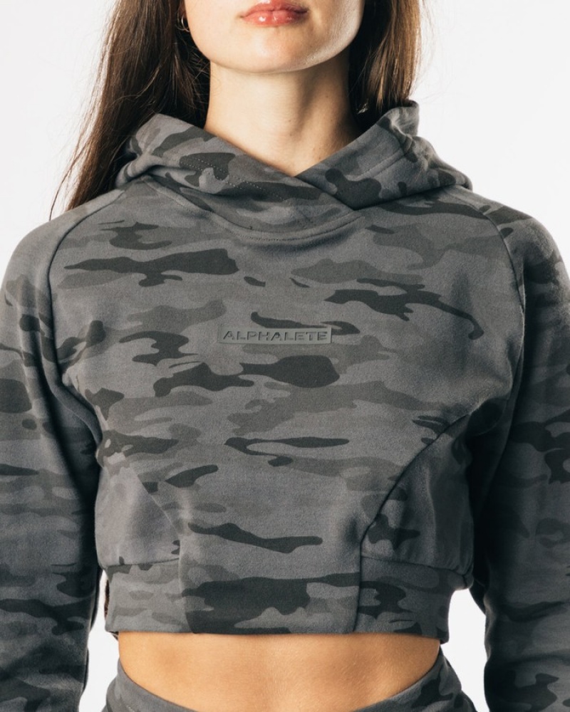 Alphalete Identity Pro Crop Hoodie Dames Camo | 23EFKMQJB