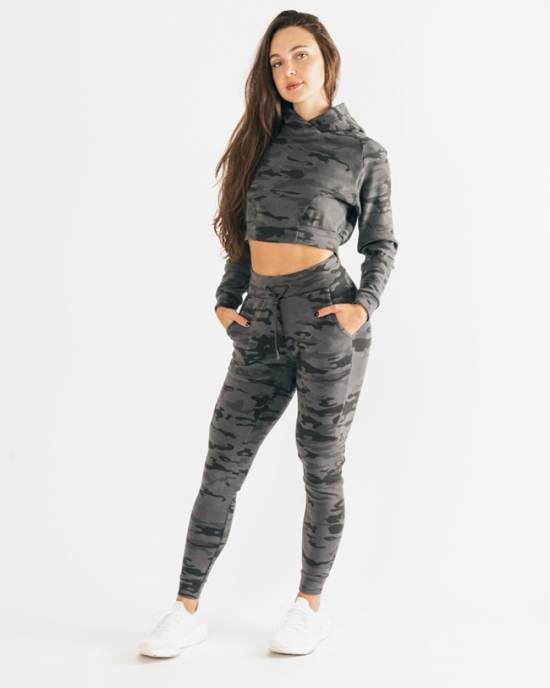 Alphalete Identity Pro Crop Hoodie Dames Camo | 23EFKMQJB