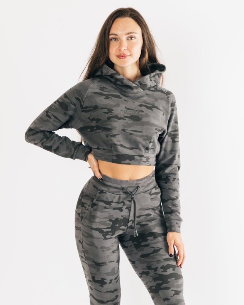 Alphalete Identity Pro Crop Hoodie Dames Camo | 23EFKMQJB