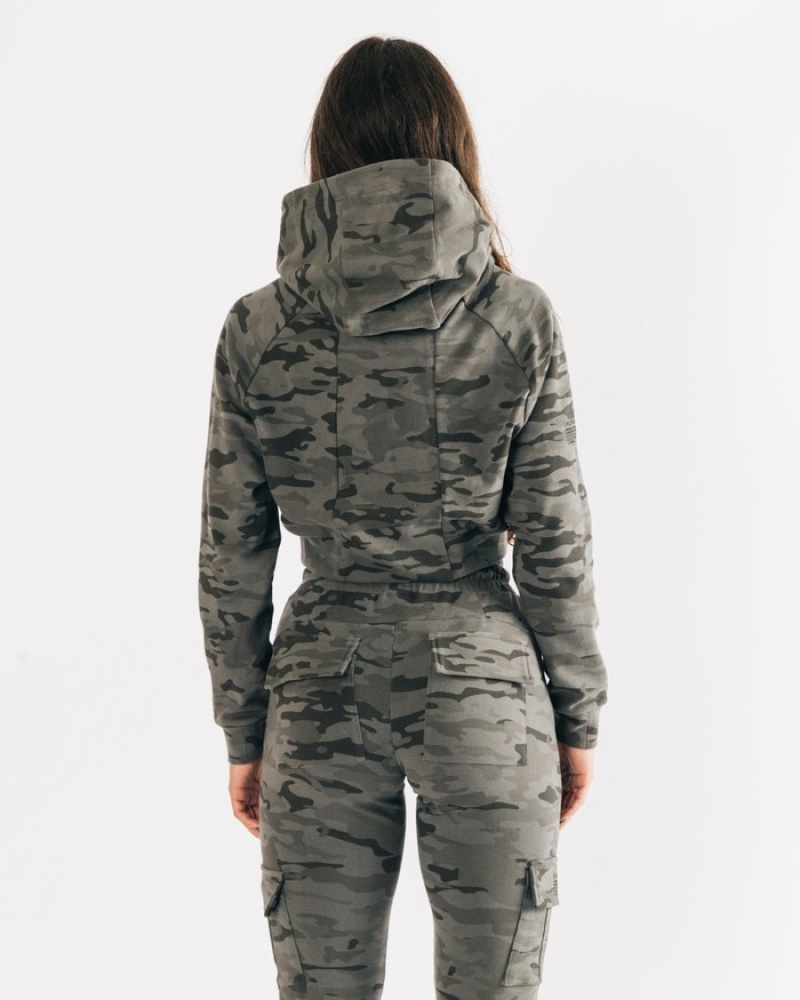 Alphalete Identity Pro Crop Hoodie Dames Camo | 34XIAZFWJ