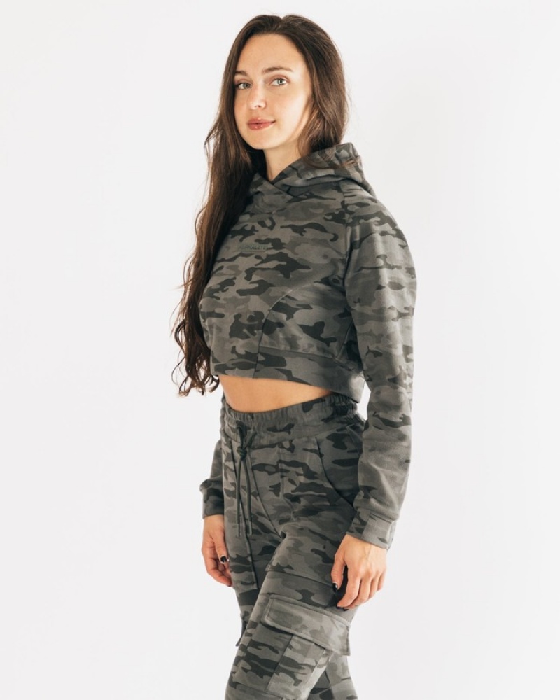 Alphalete Identity Pro Crop Hoodie Dames Camo | 34XIAZFWJ