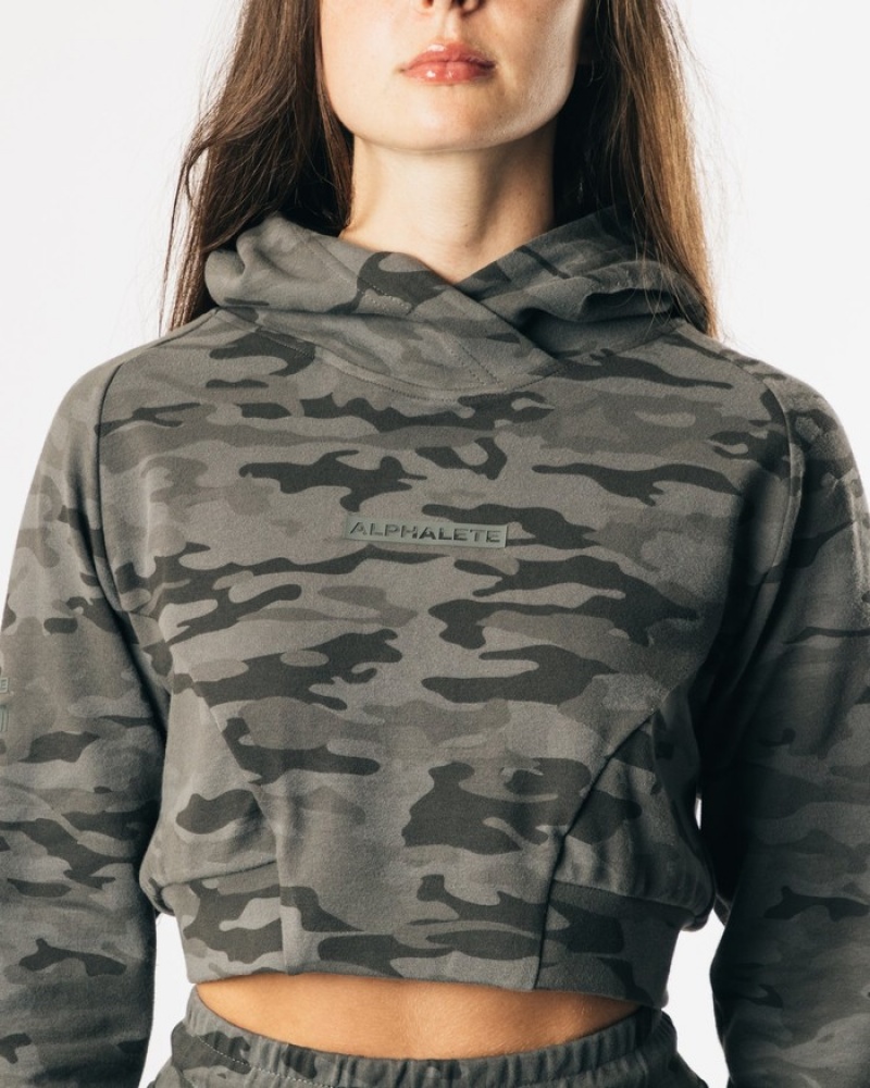 Alphalete Identity Pro Crop Hoodie Dames Camo | 34XIAZFWJ