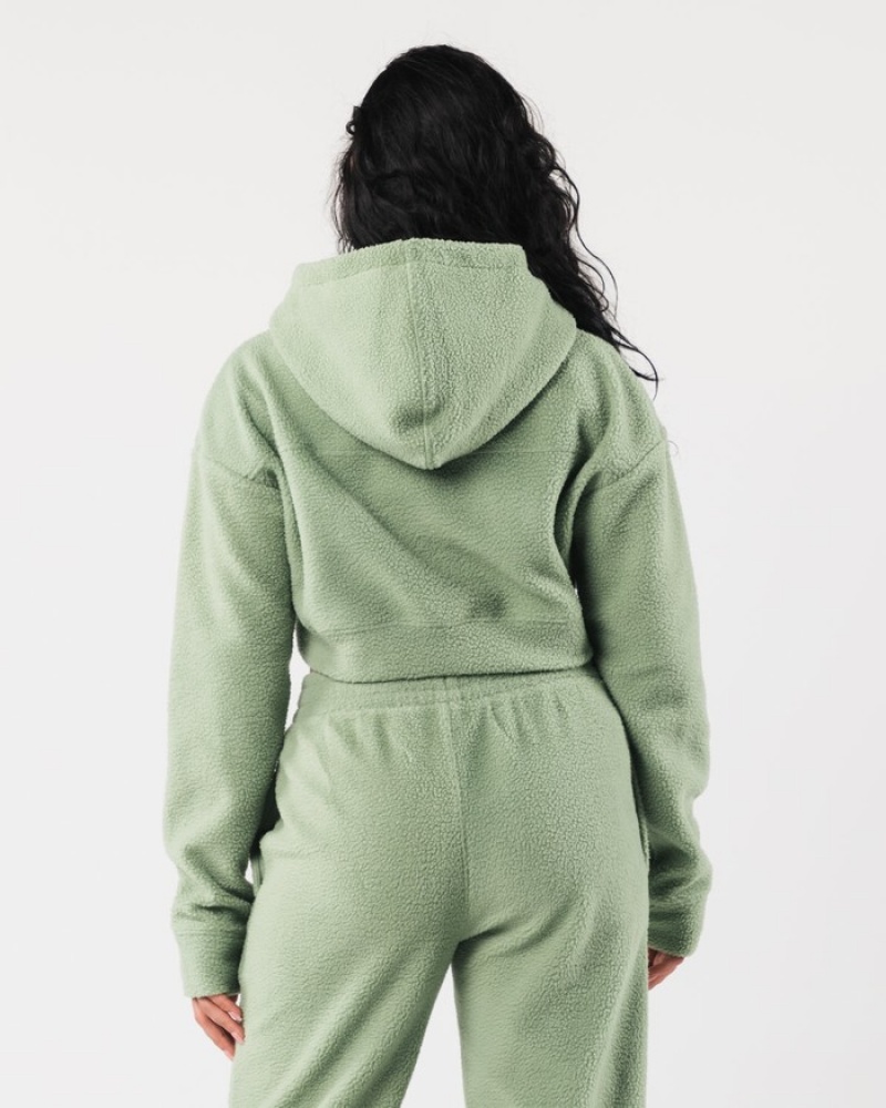 Alphalete King Crop Hoodie Dames Olijfgroen | 28MDCAHSE