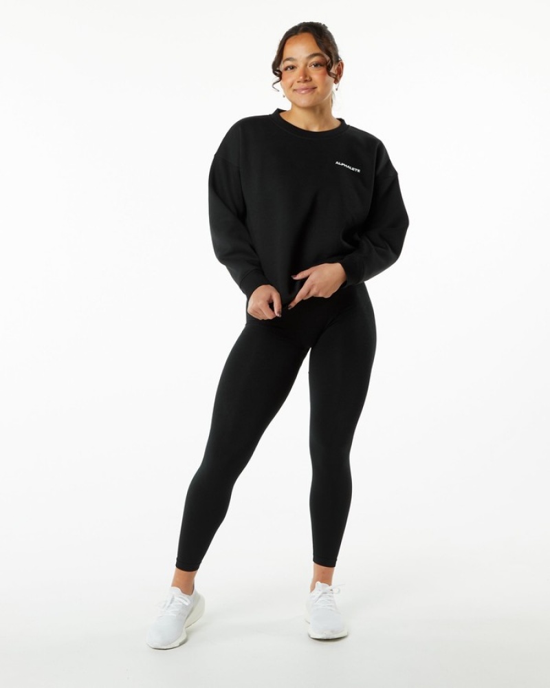 Alphalete Klassieke Crew Sweatshirt Dames Zwart | 79ORFPCIT