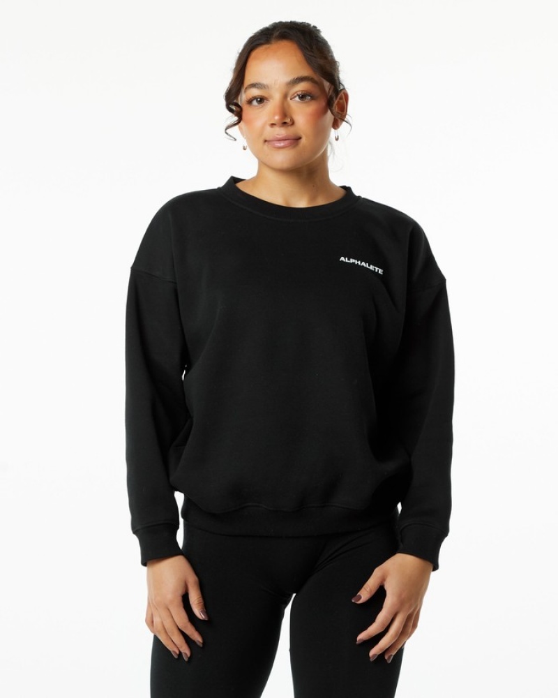 Alphalete Klassieke Crew Sweatshirt Dames Zwart | 79ORFPCIT