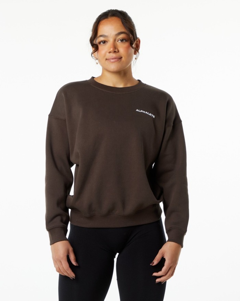 Alphalete Klassieke Crew Sweatshirt Dames Bruin | 83RJYVQBS