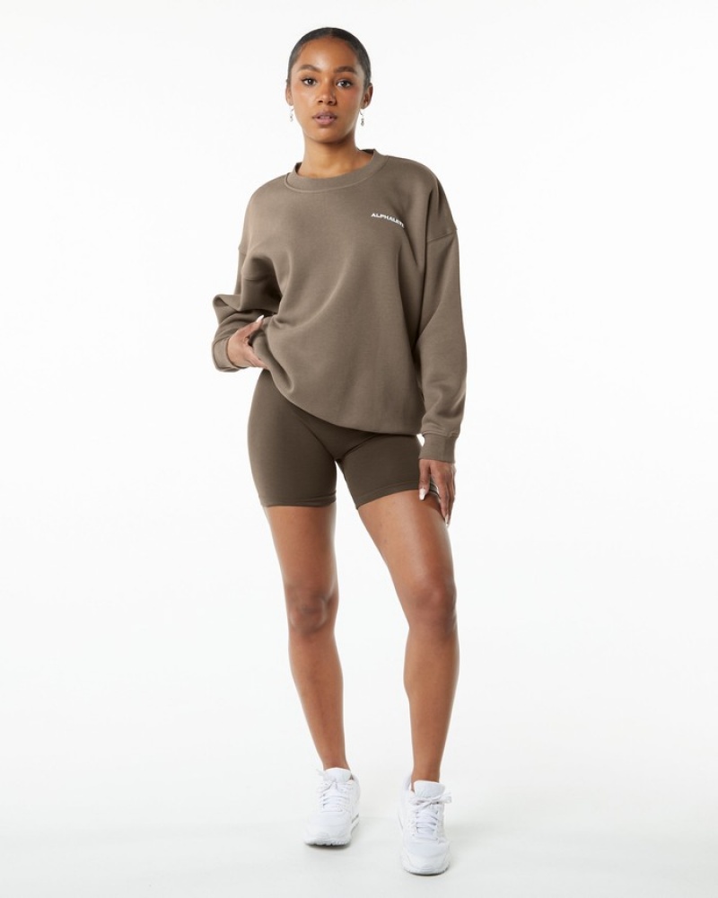 Alphalete Klassieke Crew Sweatshirt Dames Beige | 90LMFVSZX