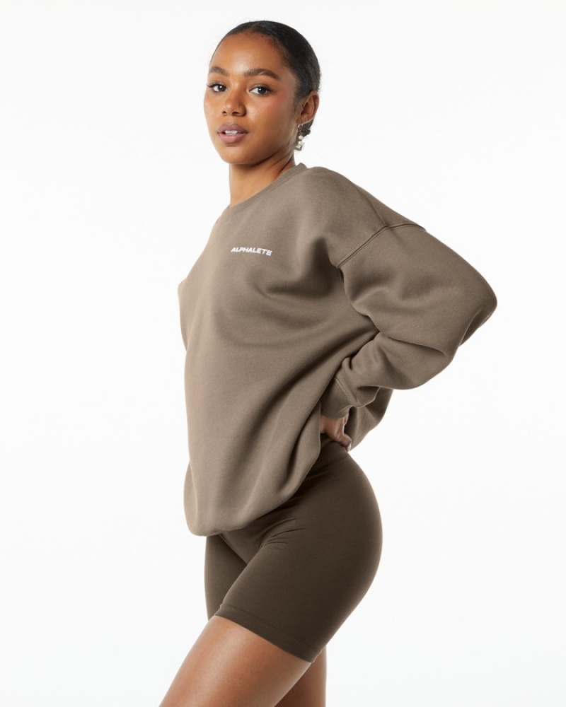 Alphalete Klassieke Crew Sweatshirt Dames Beige | 90LMFVSZX