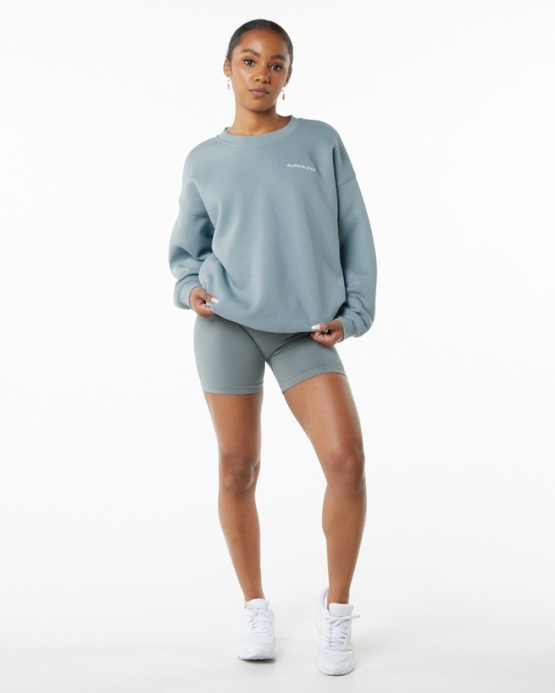 Alphalete Klassieke Crew Sweatshirt Dames Blauw | 57MSWOAGX