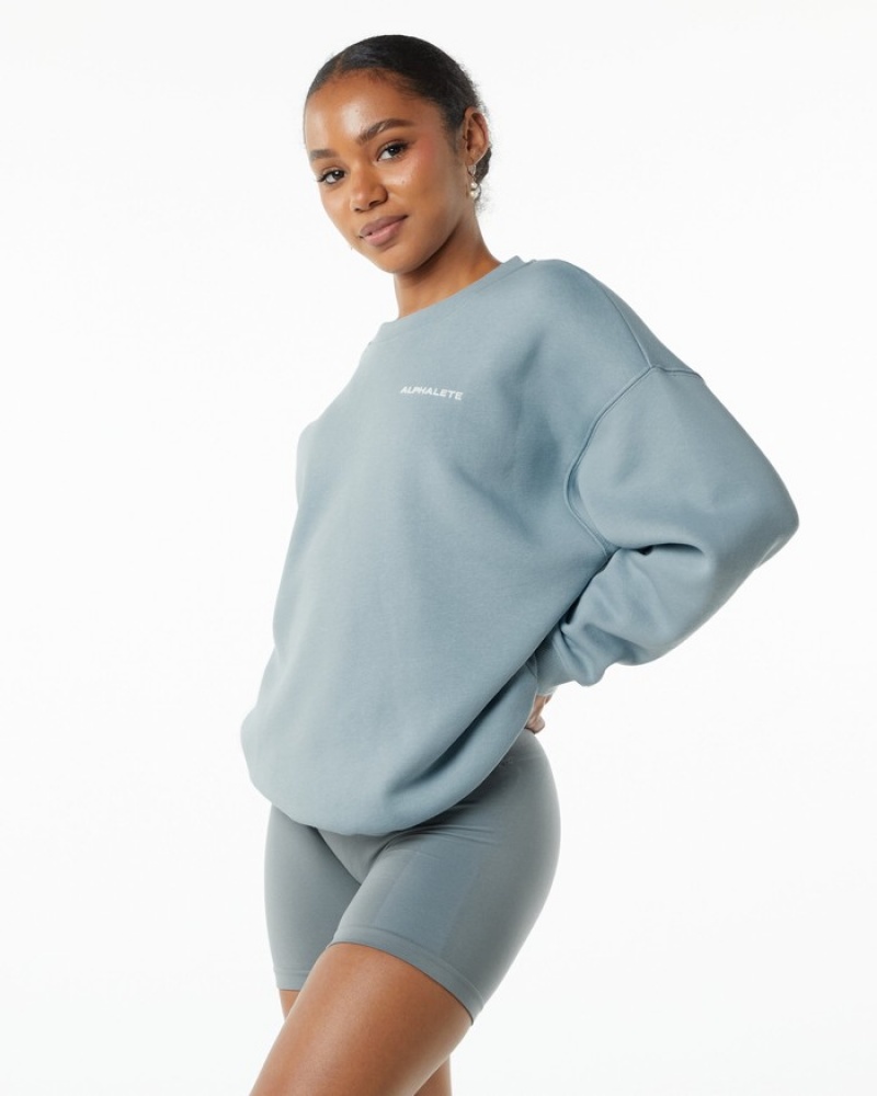 Alphalete Klassieke Crew Sweatshirt Dames Blauw | 57MSWOAGX