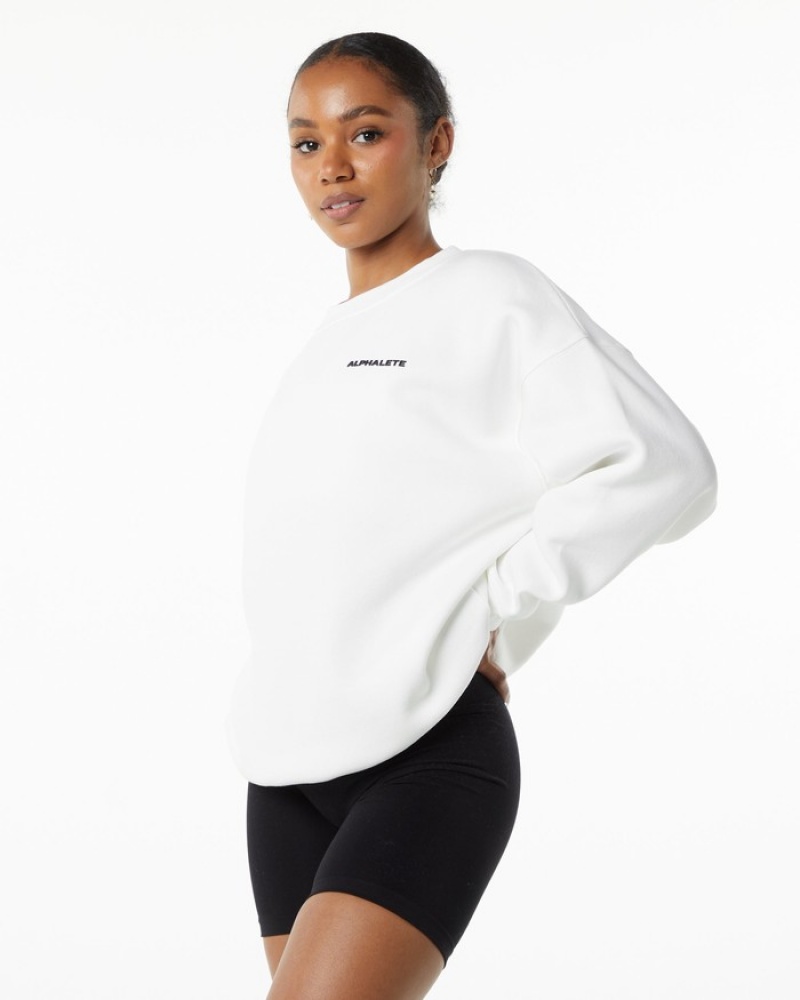 Alphalete Klassieke Crew Sweatshirt Dames Wit | 92VQUIPLS