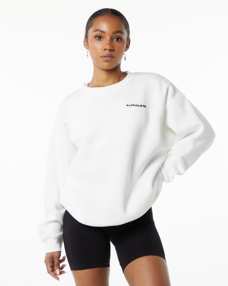 Alphalete Klassieke Crew Sweatshirt Dames Wit | 92VQUIPLS