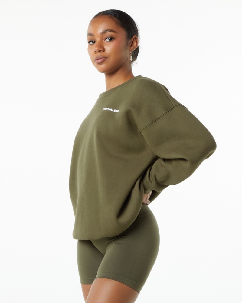 Alphalete Klassieke Crew Sweatshirt Dames Groen | 75IJSHEQR