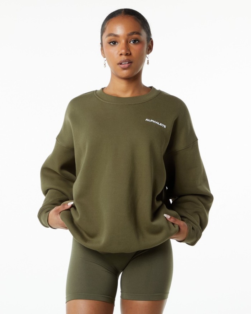 Alphalete Klassieke Crew Sweatshirt Dames Groen | 75IJSHEQR