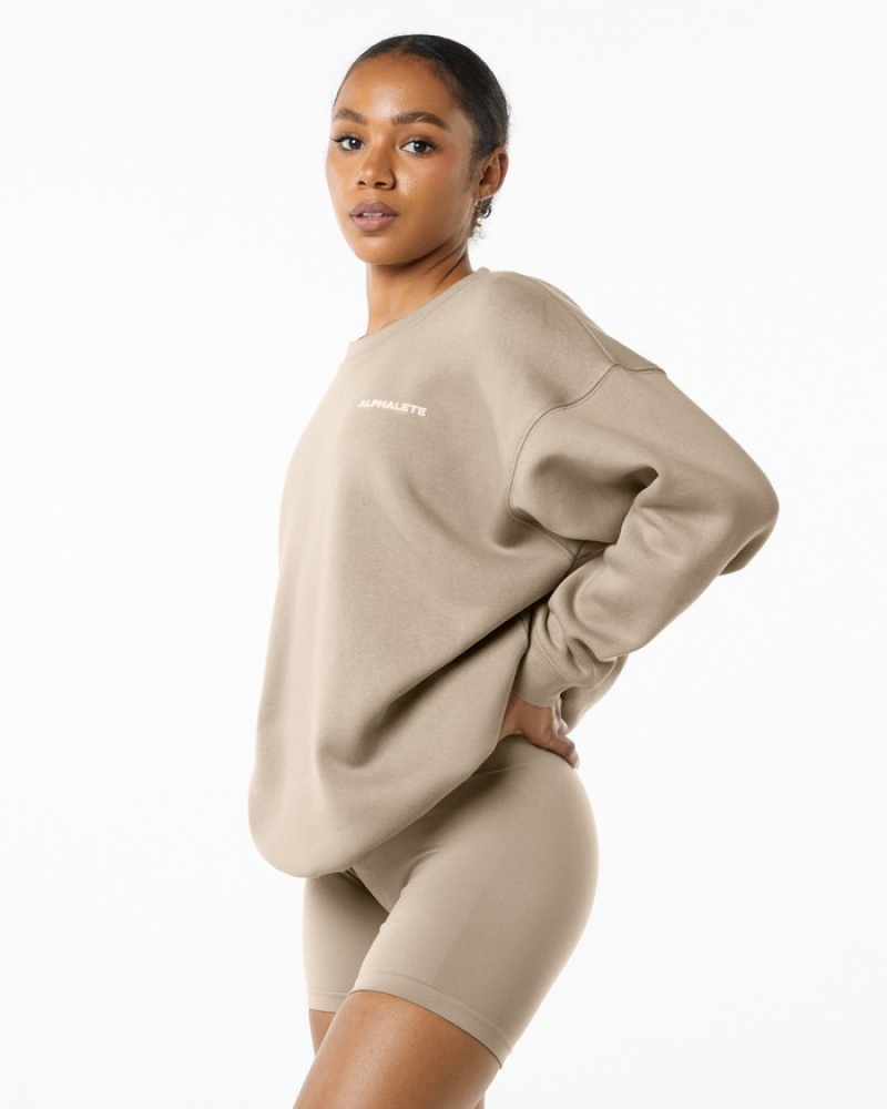 Alphalete Klassieke Crew Sweatshirt Dames Beige | 92GDTXJFV