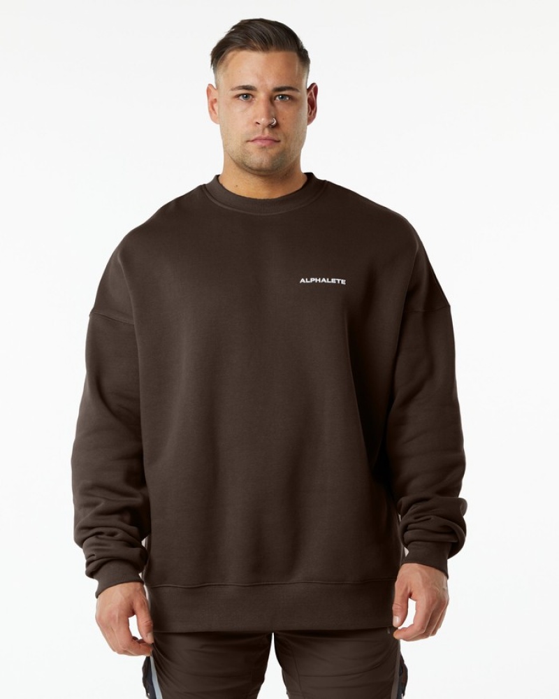 Alphalete Klassieke Crew Sweatshirt Heren Bruin | 78ZKXTFSA