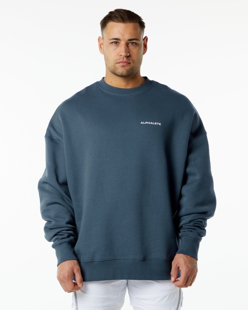 Alphalete Klassieke Crew Sweatshirt Heren Blauw | 91HLMDBCR