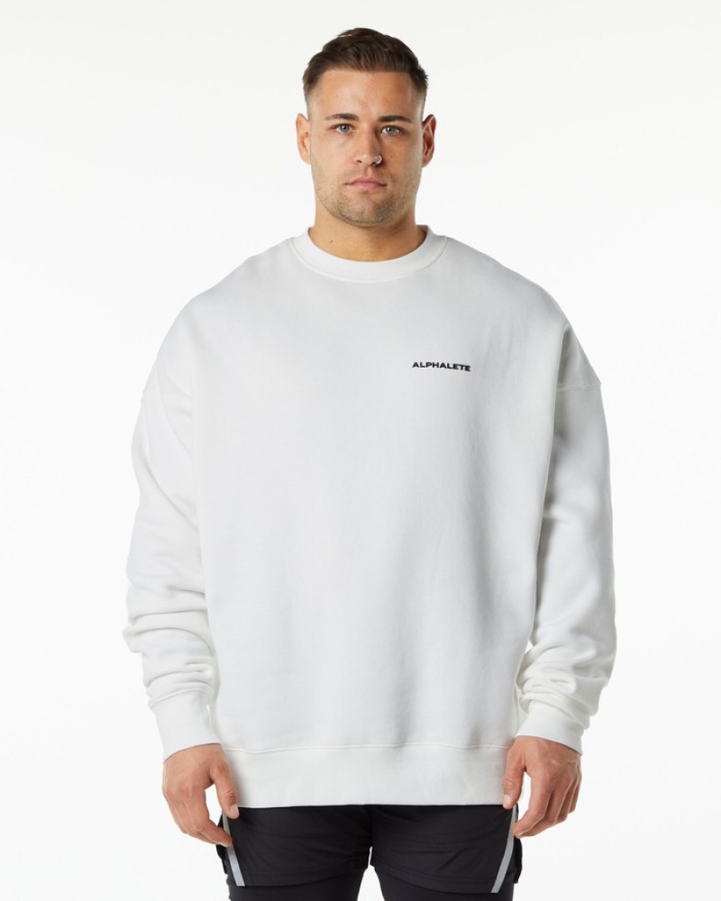 Alphalete Klassieke Crew Sweatshirt Heren Wit | 20JFMRKNZ