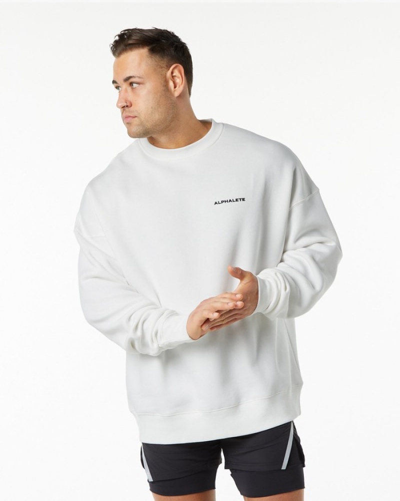 Alphalete Klassieke Crew Sweatshirt Heren Wit | 20JFMRKNZ