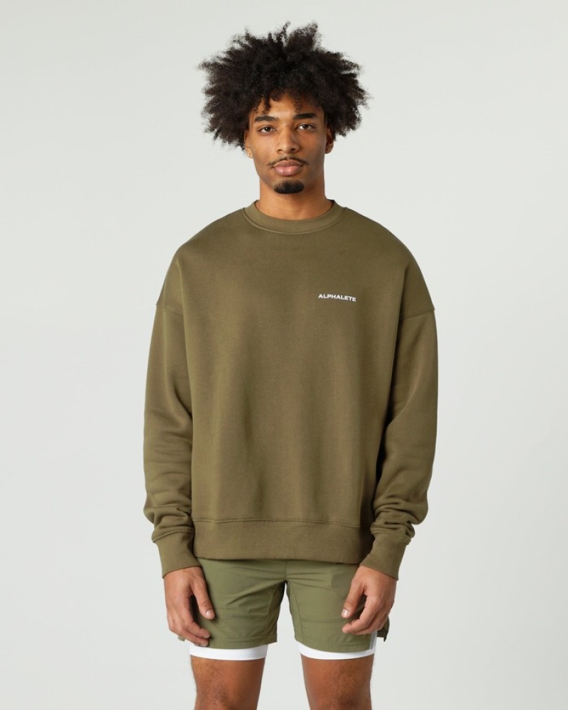 Alphalete Klassieke Crew Sweatshirt Heren Groen | 63UELJYAI