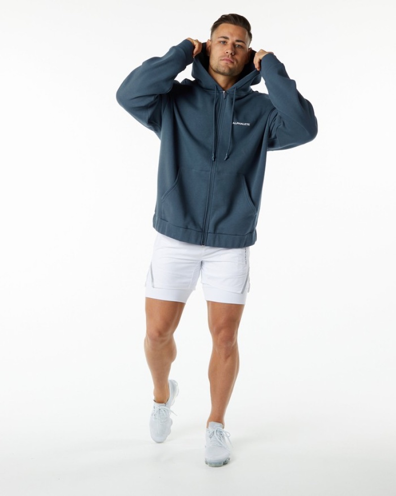 Alphalete Klassieke Full-Zip Jassen Heren Blauw | 45TMYISRD