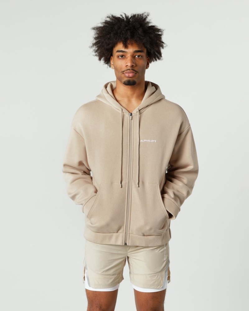 Alphalete Klassieke Full-Zip Jassen Heren Beige | 69RIZVUMB