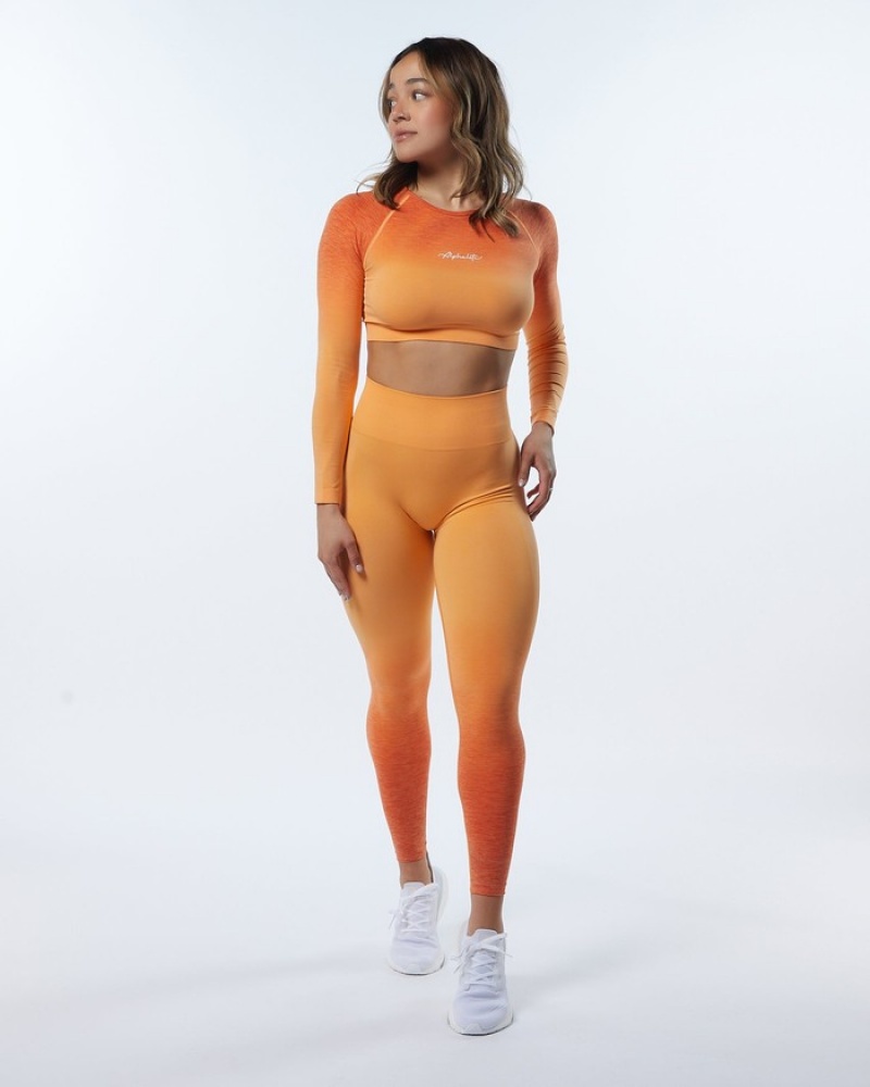 Alphalete Ombre Amplify LS Crop T-shirts Dames Oranje | 91FJUPIBG