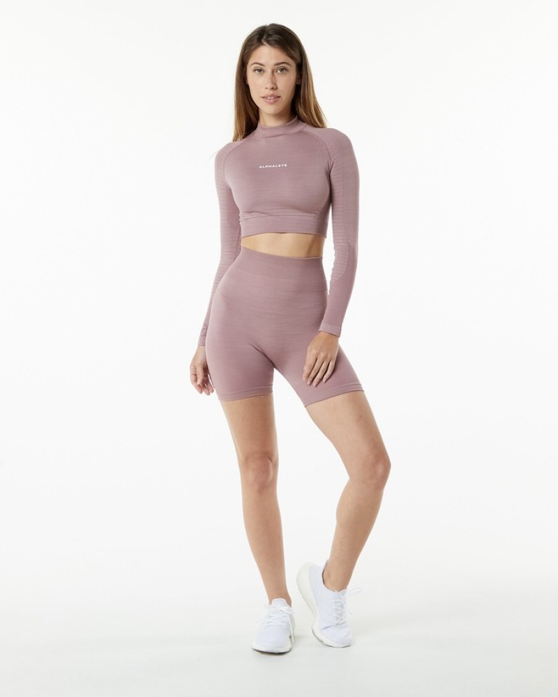 Alphalete Ozone High Neck LS Crop T-shirts Dames Paars | 23TEKYWNV