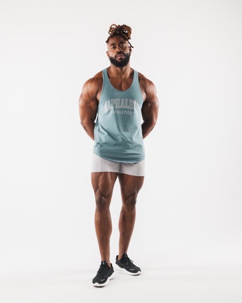 Alphalete Paisley Print Raw Cut Tanktop Heren Turquoise | 05PTAUMSJ