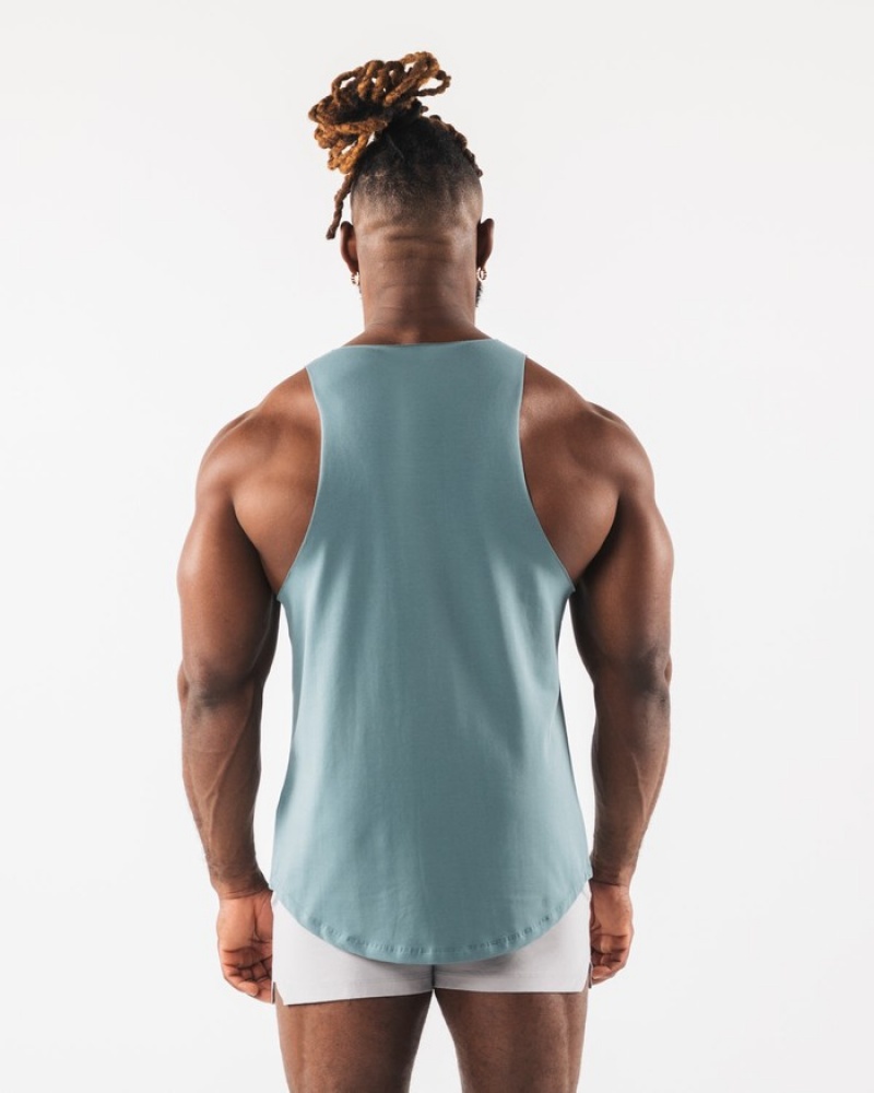 Alphalete Paisley Print Raw Cut Tanktop Heren Turquoise | 05PTAUMSJ