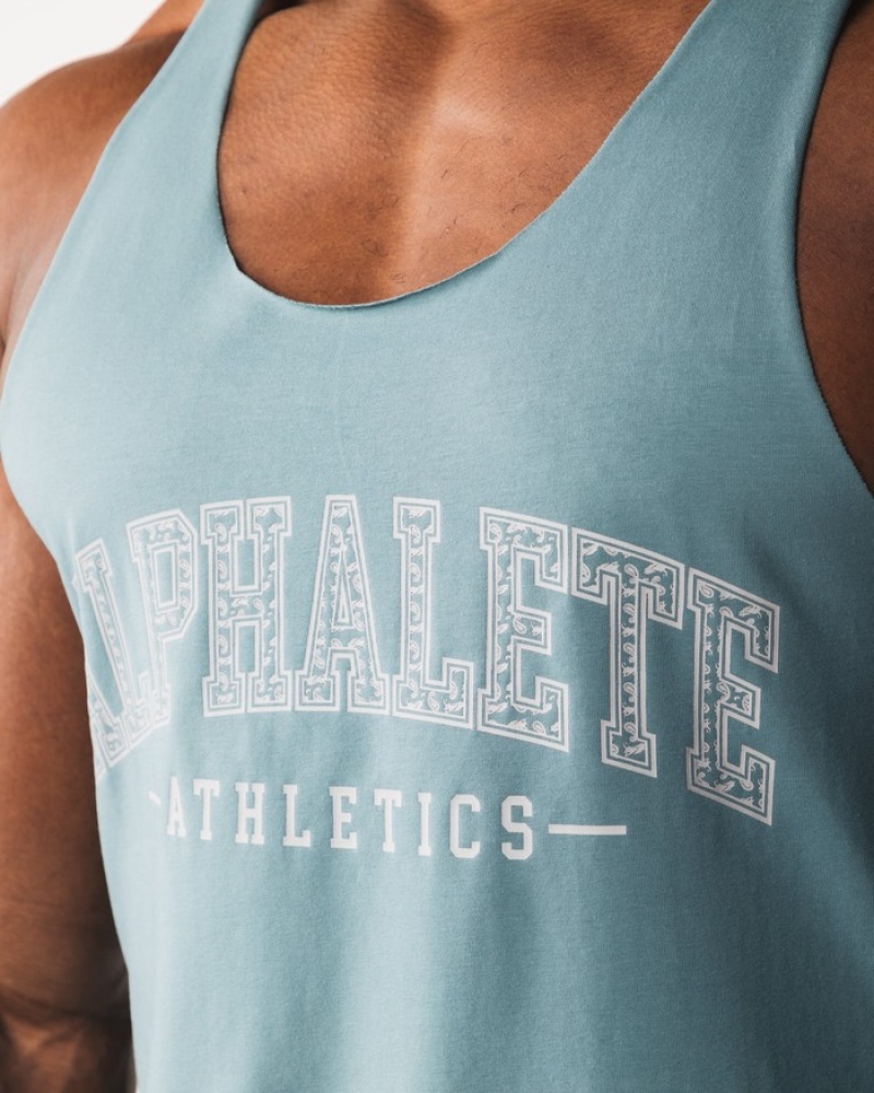 Alphalete Paisley Print Raw Cut Tanktop Heren Turquoise | 05PTAUMSJ