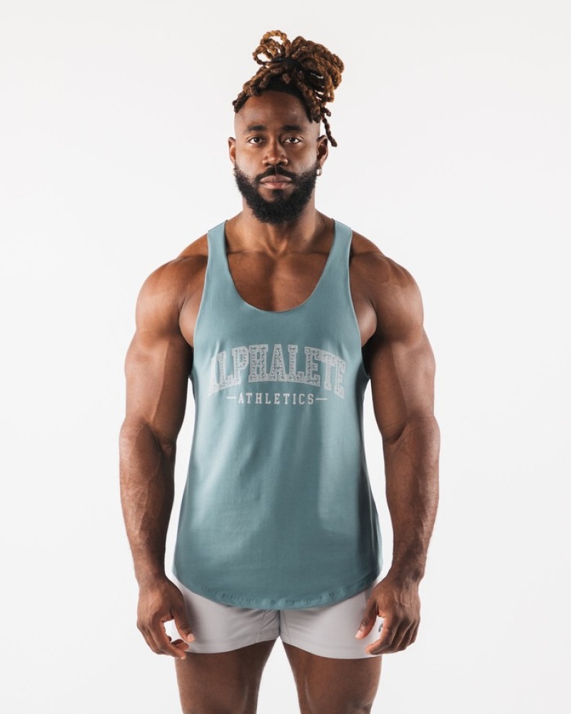 Alphalete Paisley Print Raw Cut Tanktop Heren Turquoise | 05PTAUMSJ