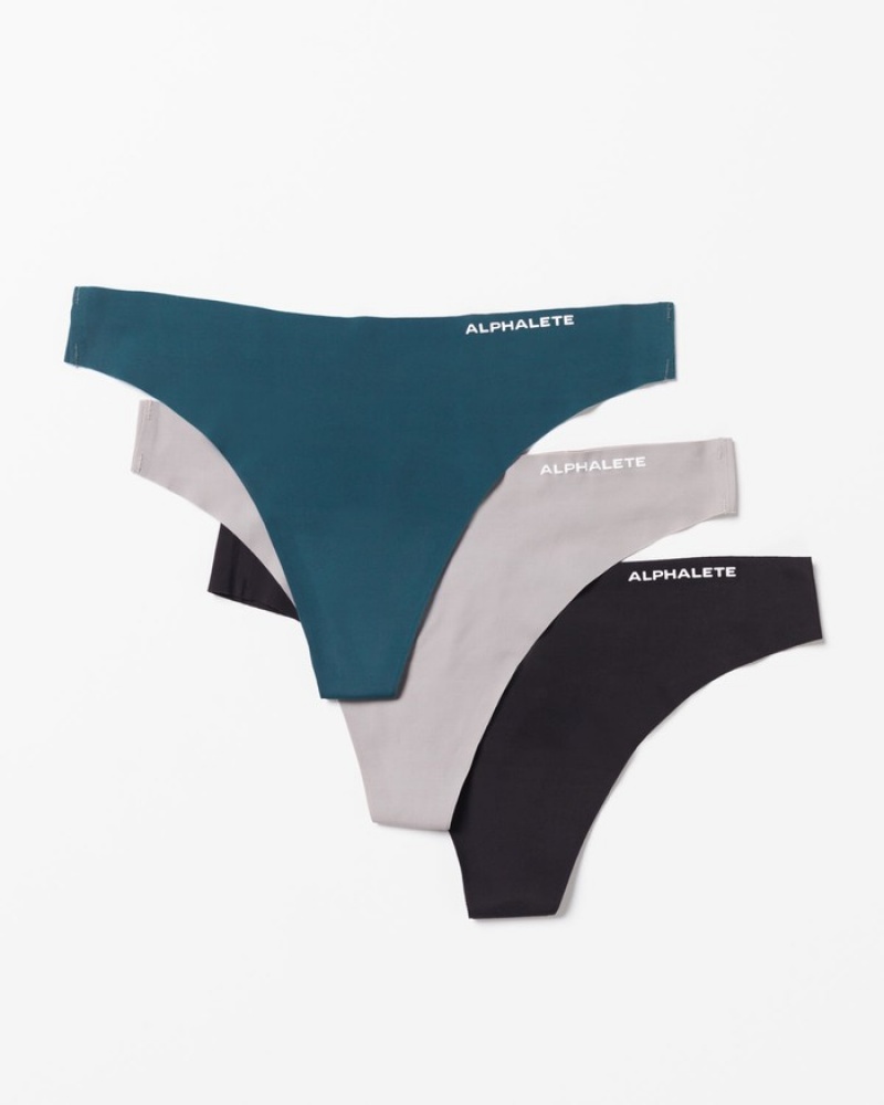 Alphalete Seamless 3pk Ondergoed Dames Grijs Donkerblauw Zwart | 09GWRZOCV