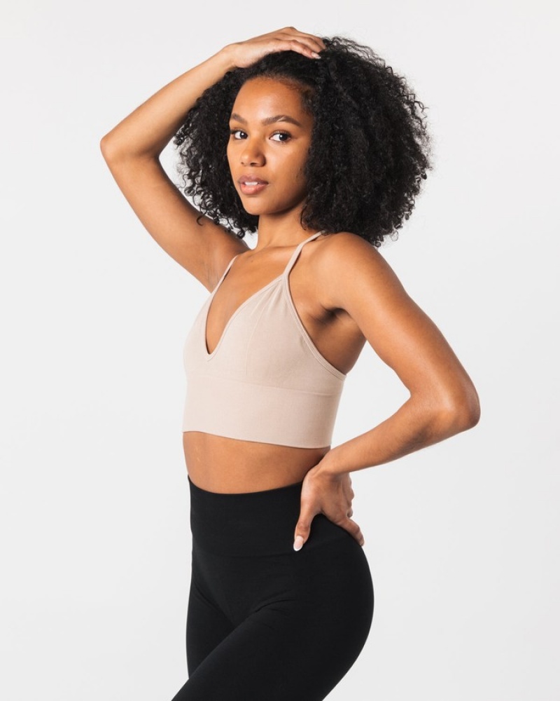 Alphalete Seamless Geribbeld BH Dames Beige | 95XTFSOBH