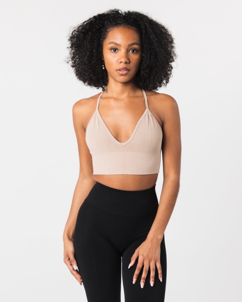 Alphalete Seamless Geribbeld BH Dames Beige | 95XTFSOBH