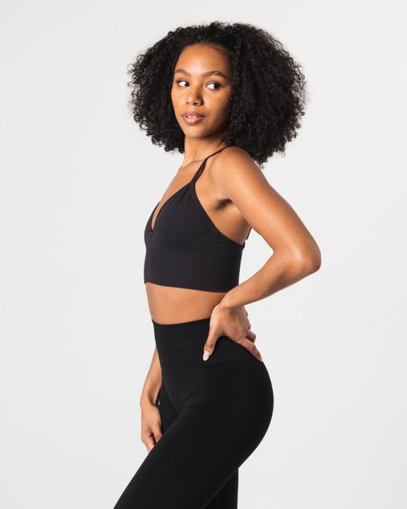 Alphalete Seamless Geribbeld BH Dames Zwart | 05RIAHDVE